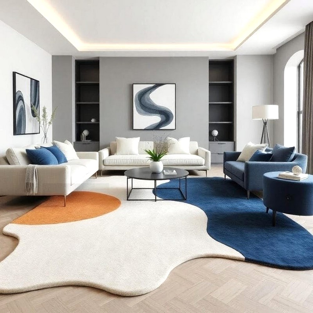 Purchase Handcrafted Abstract Blue White Area Rug